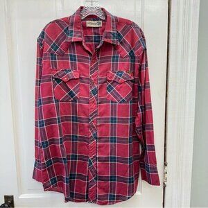 vintage Roebucks western pearl snap button down long sleeve shirt men's large.